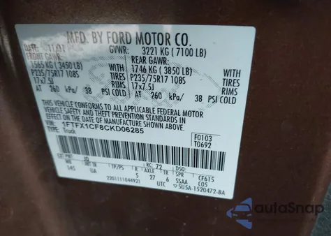 2012 Ford F-150 Xlt from USA, damaged, VIN 1FTFX1CF8CKD06285